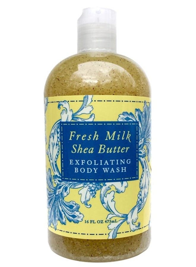 Exfoliating Body Wash, Enriched with Shea Butter, Blended with Loofah and Apricot Seed 16 oz (Fresh Milk)