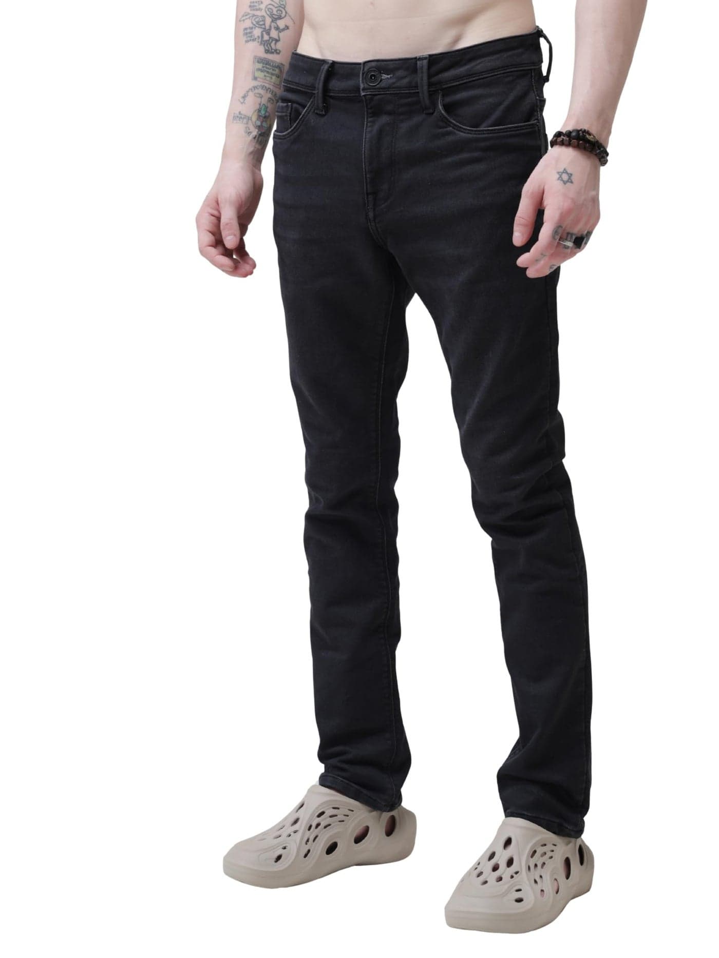 TURMS Men's Anti Stain Jeans 30 Days No Wash Anti Odor Casual Mid Rise Black Denim Pants | Traveler Comfort Stretchable Breathable Cotton Rich