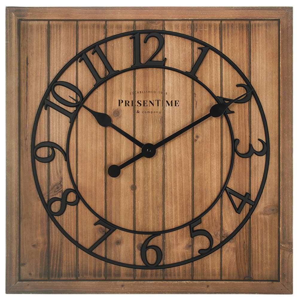 Presentime Co 21 Farmhouse Square Shiplap Barn Door Wood Clock Fir Arabic Numeral Home DecorationWall DecorationFarmhouse Dcor for Living Room Dining Room and Entryway