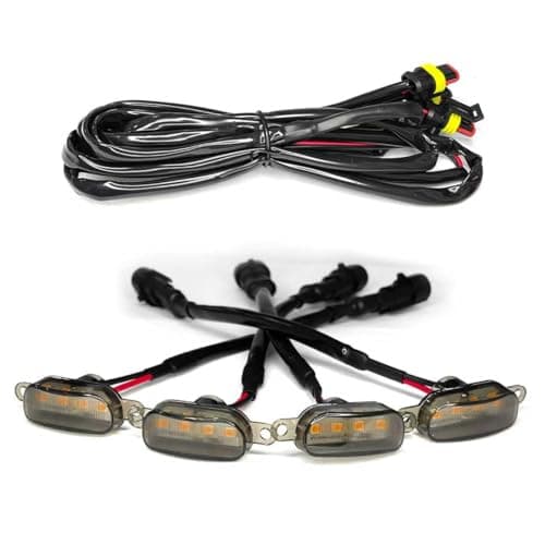 SWQS 4 PCS Grille Lights for Trucks, Amber LED Lights with Wiring Harness, Waterproof Car Front Grille Raptor Style Trim Lamps for Ford F150 F250 F350 Dodge Ram 1500, Car Accessories (Black & Yellow)