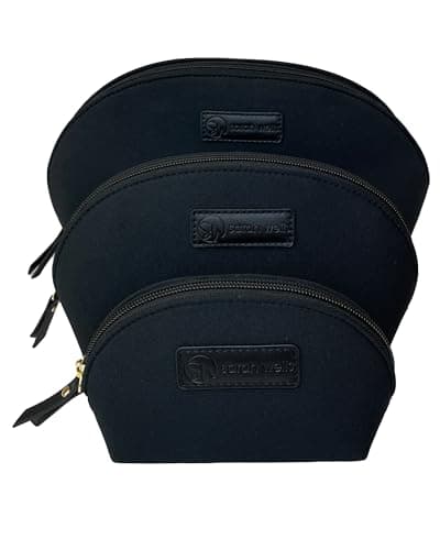 Sarah Wells PackSWell Neoprene Organizer Bag Set 3 Nesting Washable Pouches for Makeup Pump Parts Diaper Pump Bag Travel Tote Gym Storage for Snacks Tech Cords Toiletries Black