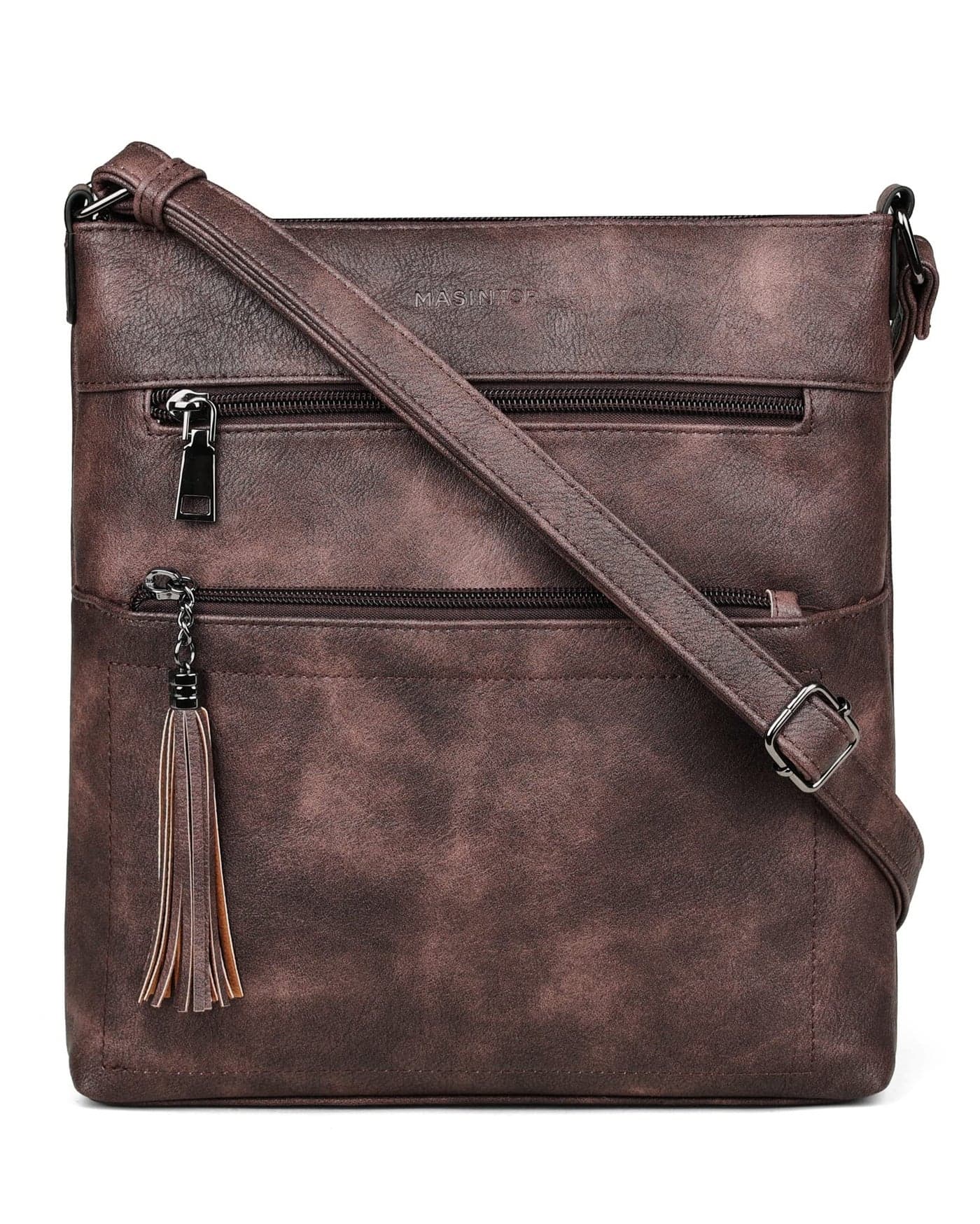 MASINTOR Crossbody Purses for Women Multi Pocket Casual Crossbody Bag Soft Leather Adjustable Strap Shoulder Bag with Tassel
