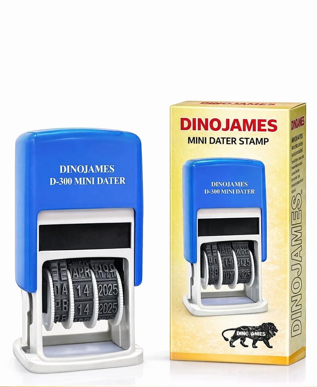 Dinojames Mini Dater D-300 Self Inking Stamp (Blue Ink) | 4mm Letter Size Date Stamp for Office, Bills, Documents & Packaging