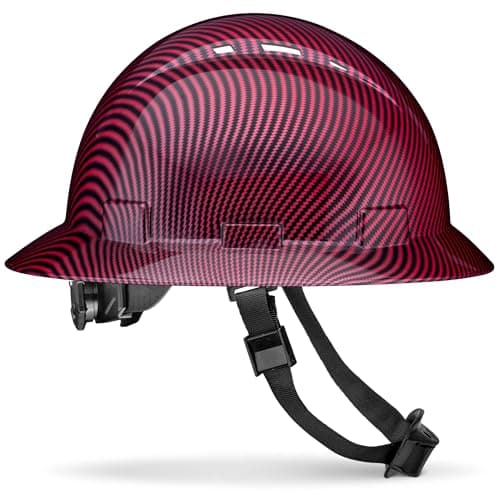 Acerpal Updated Vented Full Brim Hard Hat, Red and Black Carbon Fiber Design Gloss, Padded, OSHA Construction Safety Approved Hardhats, Hard Hats for Men, Cascos De Construccion Helmet.