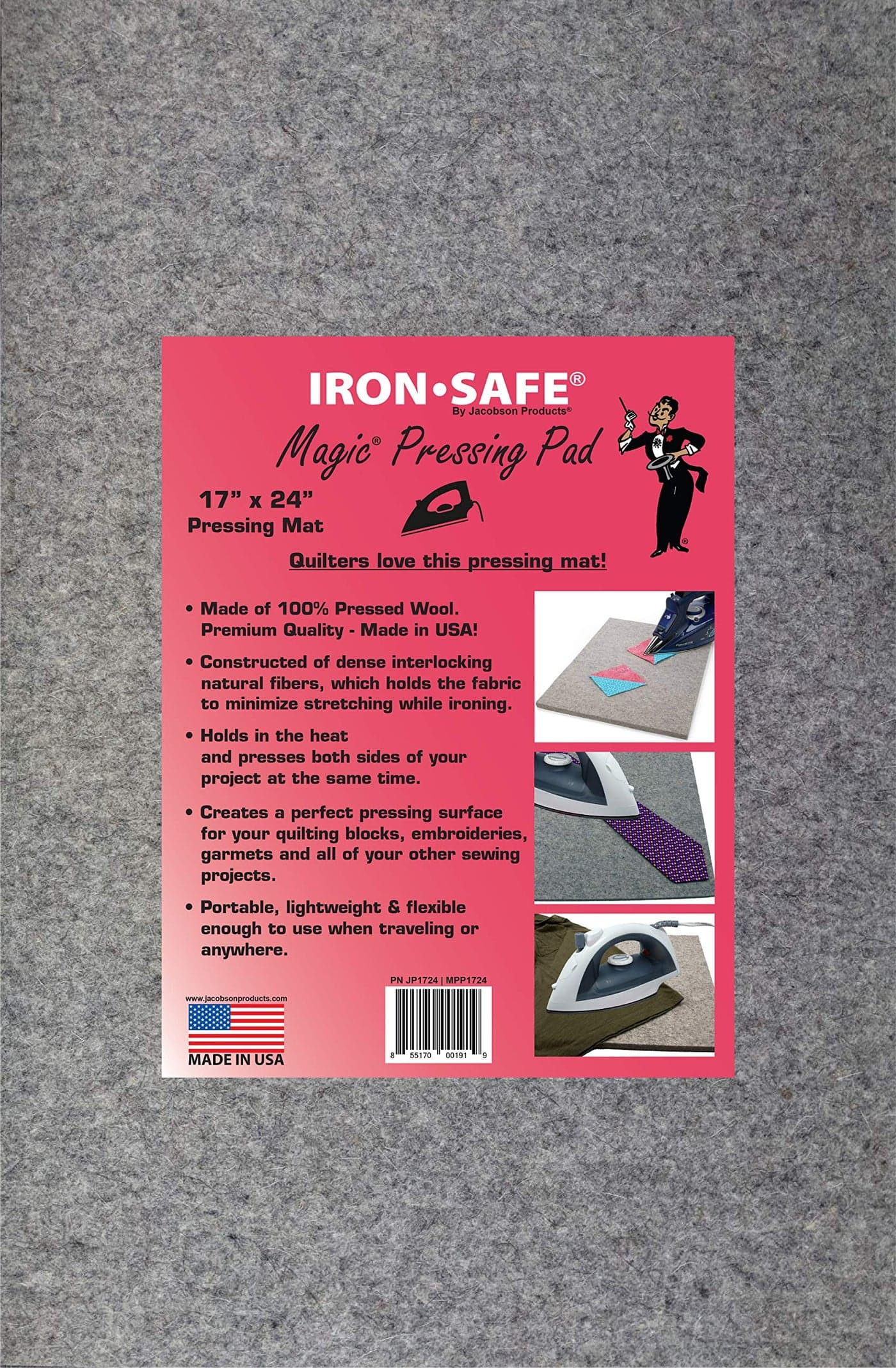 Jacobson Products Premium Wool Ironing Pad for Quilters 100 Wool Felt Pressing Mat The Ideal Pressing Pad for Home Commercial Ironing 17 x 24 x 05
