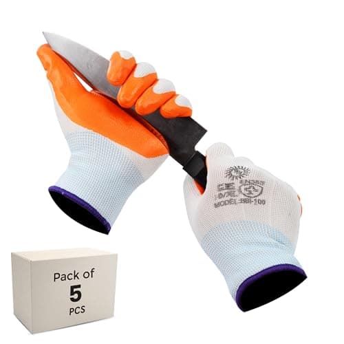 Robustt Nylon Nitrile Coated Industrial Safety Hand Gloves(Pack of 5) Anti-Cut | Cut Resistant | Heat Resistant | Industrial Use | for Finger and Hand Protection.