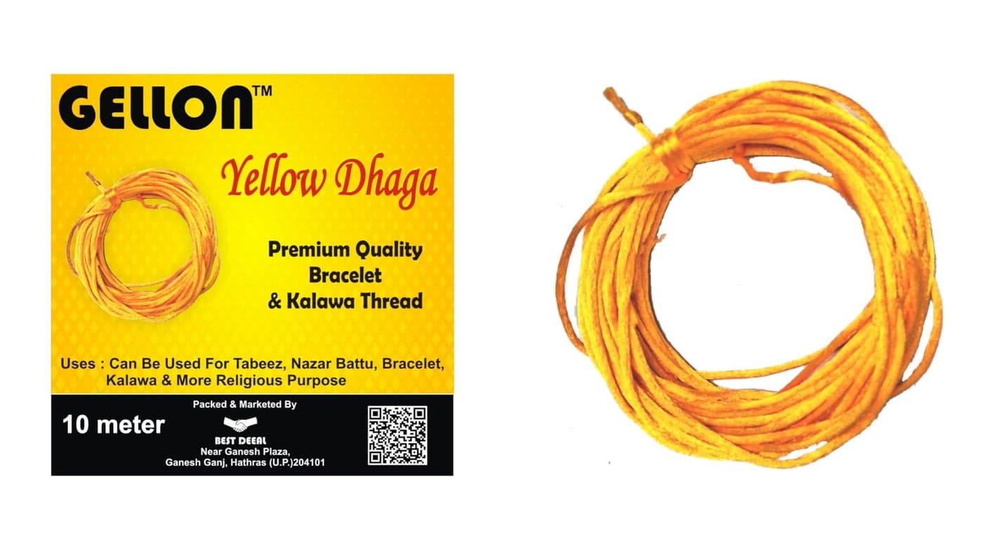 Gellon Yellow Kalawa, Moli, Mauli, Kalava, Sacred Thread Shudh Dhaga Yellow Color Malai Dori, Raksha Sutra for Kids Men, Women, Dora for Nazar Battu Bracelet Pack of (10 Meter) (10 Meter)
