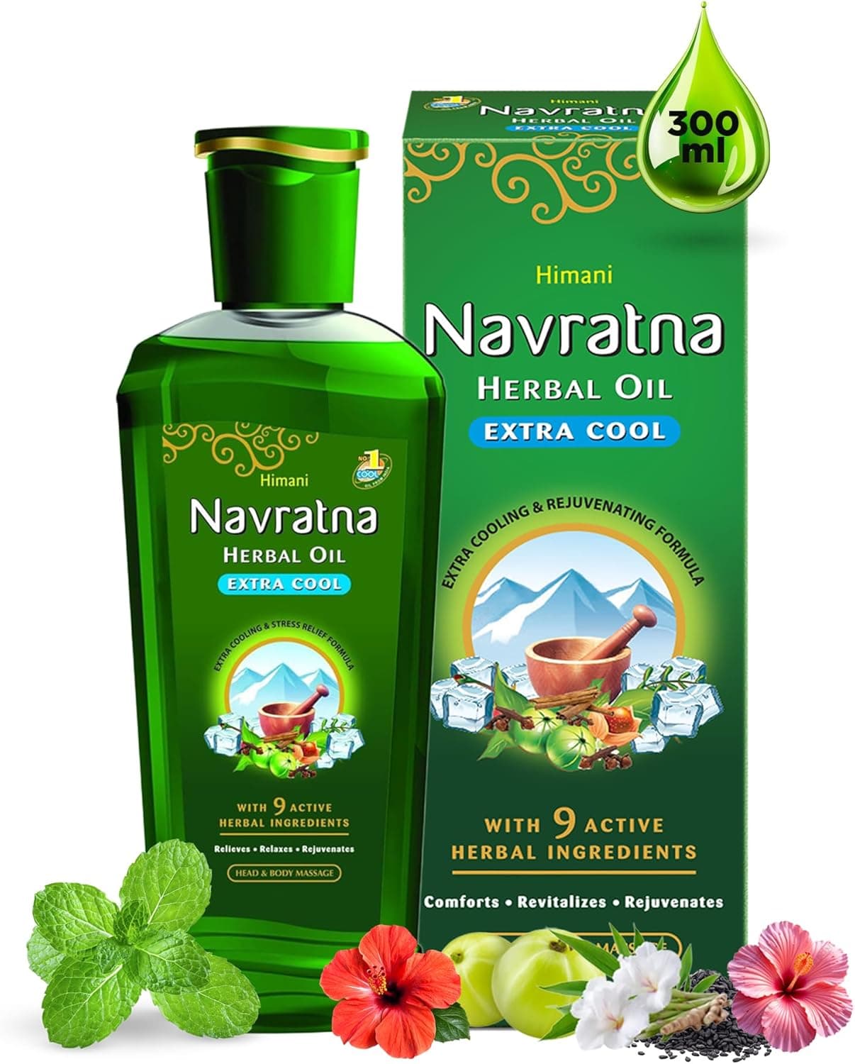 Himani Navratna Extra Thanda Oil - 300ml | Cooling Hair & Body Oil with 9 Active Herbal Ingredients