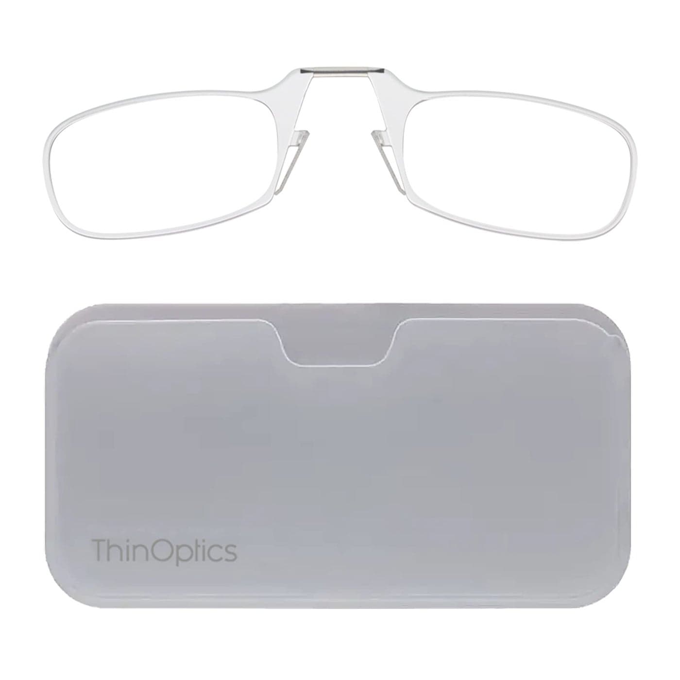 ThinOptics Universal Pod Rectangular Reading Glasses Clear FramesWhite Case 25 x
