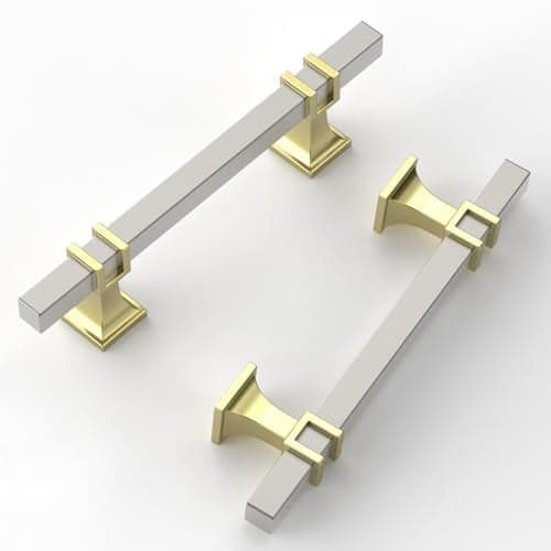 FILTA 375 Inch96mm Hole Centers Brushed Nickel 10 Pack Cabinet PullsSatin Nickel and Gold Square Drawer Pulls T Bar Kitchen Cabinet Handles Cabinet Hardware for Cabinets Cupboard Drawer