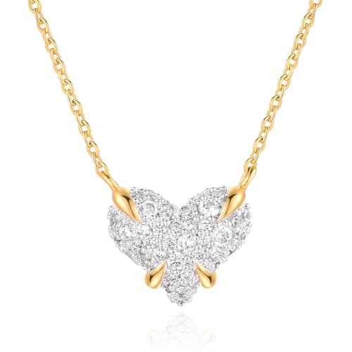 MEVECCO Dainty Gold Necklace For Women 18k Gold Plated Full CZ Heart Pendant Necklace Handmade Necklace Jewelry Everyday Wear