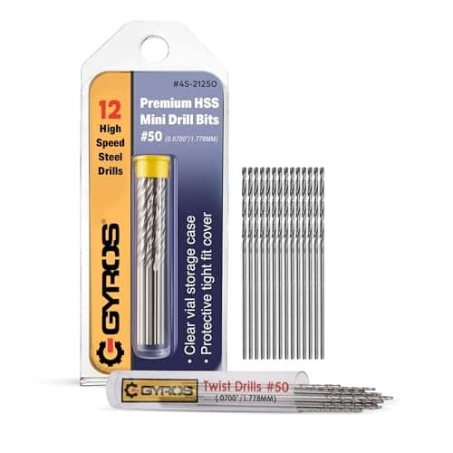 GYROS 12 PCS #50 Micro Drill Bit Set – Small Drill Bits for Jewelry, Plastic, Resin, & Soft Metal – High-Speed Steel Wire Gauge Mini Twist Drill Bit Set for Pin Vise Hand Drill & Rotary Tool