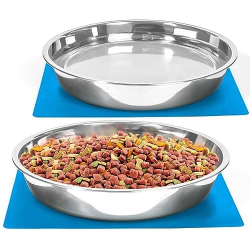 Shallow Dog Food Bowls, Non Slip Food Grade Stainless Steel Bowls for Large Dogs - Interior Size (Dia:10.6" xHeight 2.0") Hold 8 Cups / 2 Quart (2 Packs)
