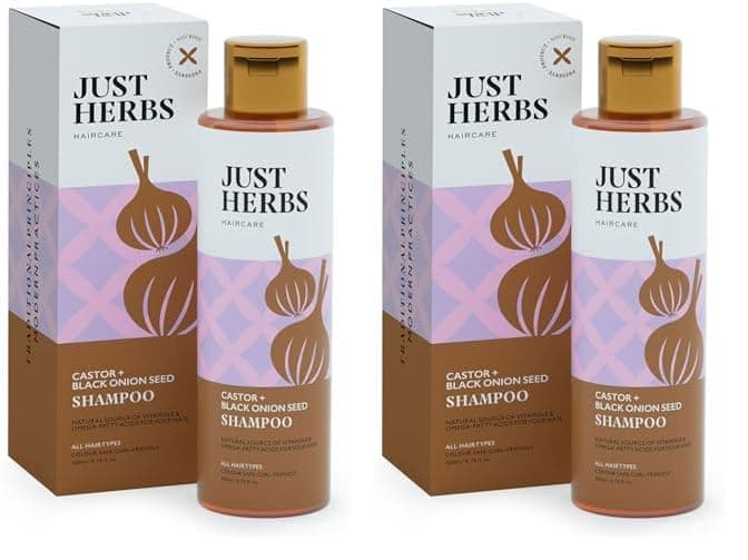 Just Herbs Castor and Black Onion Seed Sulfate Free Shampoo Reduce HairfallHair Loss For Dry and Frizzy Normal Hair Types Men Women 200ml Pack of 2