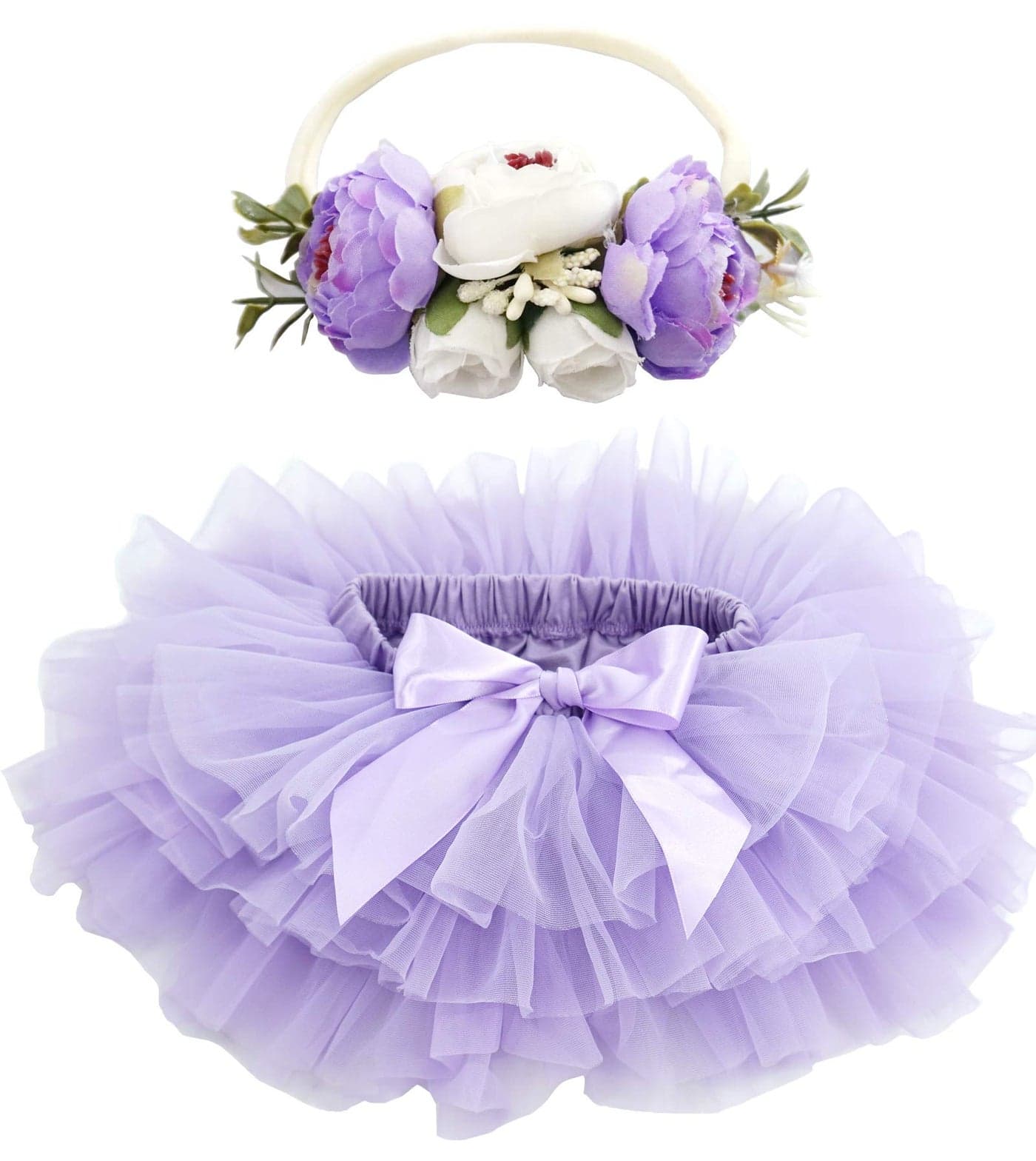 BGFKS Baby Girls Soft Fluffy Tutu Skirt with Diaper CoverToddler Girl Tutu Skirt Sets with Flower Headband Purple