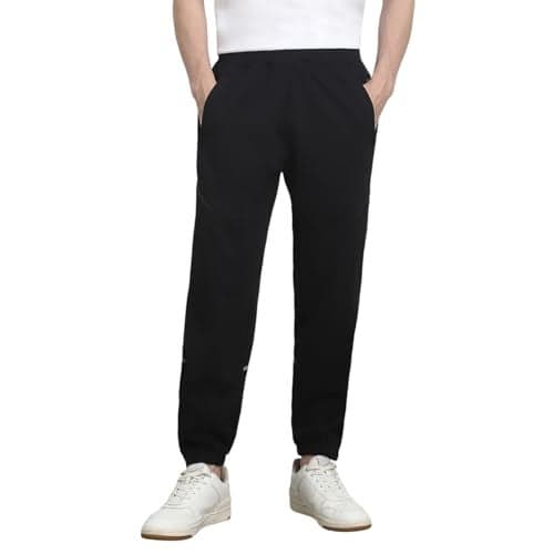 NOBERO Men's Straight Mid Rise Sweatpants (1M-BWJG-R0137_Black, M