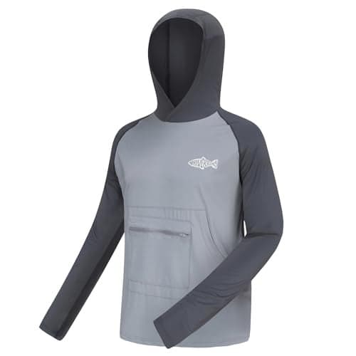 Riverruns UPF 50+ Sun Protection Hoodie Shirt Rash Guard Long Sleeve Shirt Kangaroo Pocket Thumbhole Hooded Ice-Cool Quick Dry Shirts Fishing Running Hiking Shirts