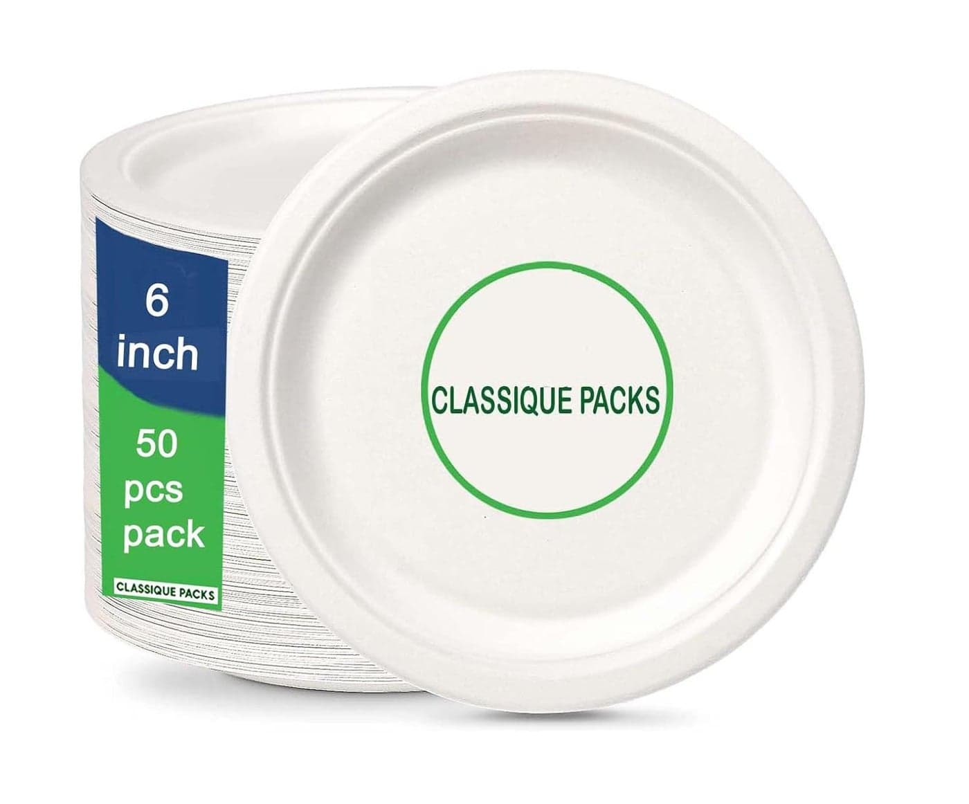 Classique Packs Biodegradable Disposable Bagasse Plates Dinner Plates for Serving Breakfast Lunch Snacks Birthdays Weddings and Parties 6 Inch Plates Pack of 50