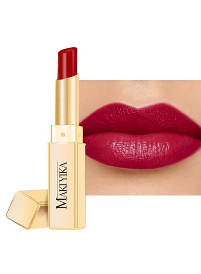 MAKI YIKA Moisture Burgundy Lipstick for Women Hydrate Lip Balm for Dry Cracked Lips Weightless Glossy Lip Color Juicy FinishMA061 Red Tone