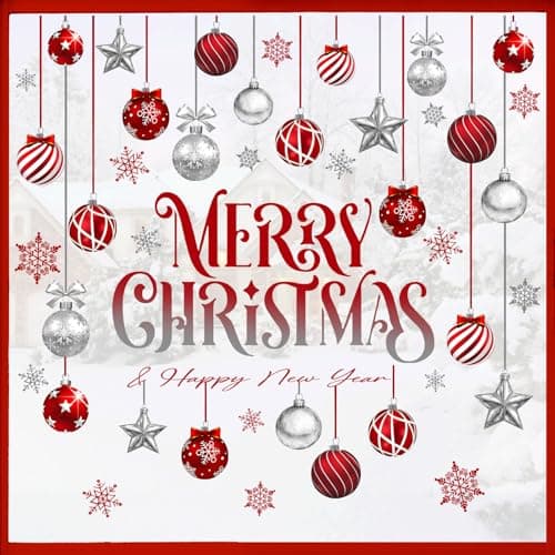 Mfault Merry Christmas Balls Window Clings 4 Sheets Happy New Year Xmas Snowflake Stars Stickers Decals Decorations Winter Holiday Home Kitchen Decor