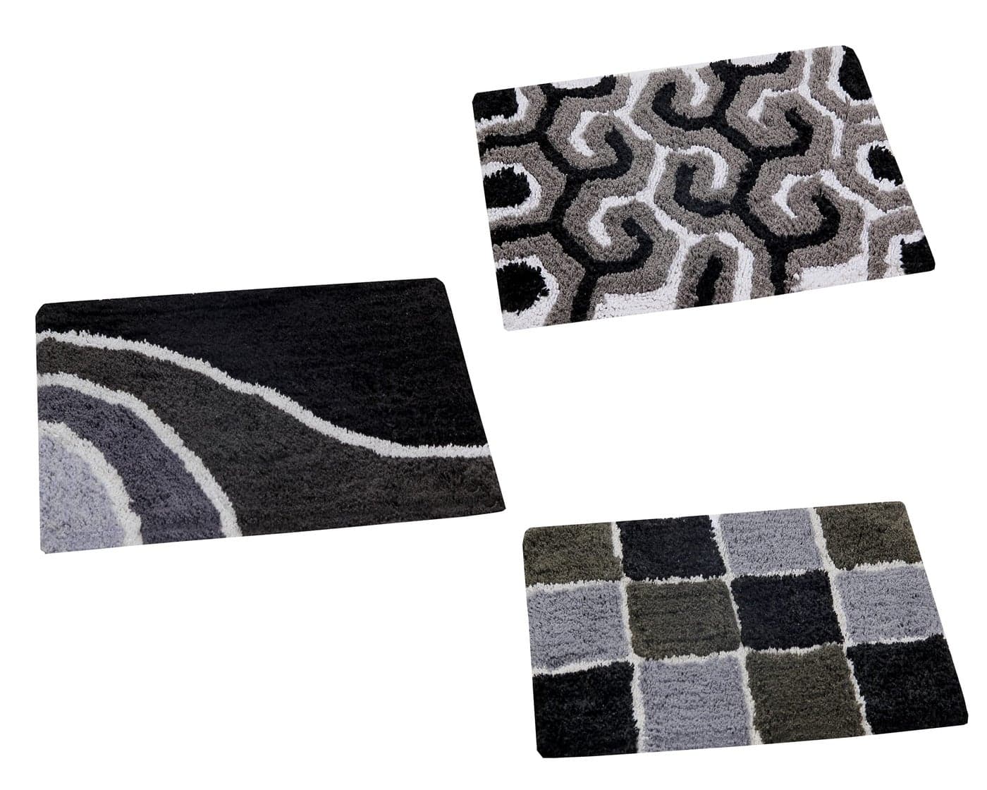 AAZEEM Abstract Cotton Door Mat - 16"x24", Multicolour Set of 3 (Black)