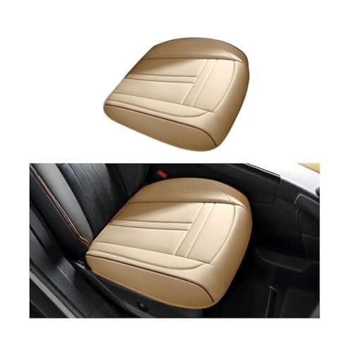 SWPHRT Car Front Seat Covers Leather AntiSlip Vehicle Front Seat Protection Full Wrap Waterproof Driver Automotive Bottom Cushion Pad Mat Accessories Universal for SUV Sedan Truck Beige