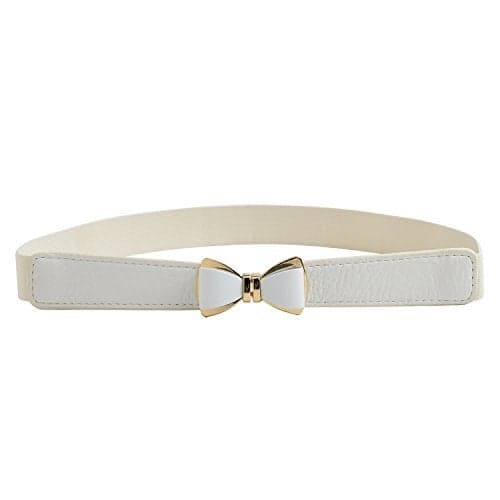 Syuer Women's 1" Width Bow Skinny Elastic Waist Belt - Stretchy Thin Belt (S-M (26"-32"), Off-White)