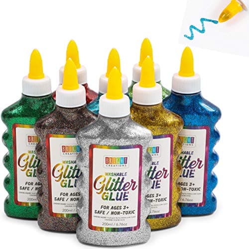 Bright Creations Glitter Glue - Washable Easy-Squeeze Bottles for DIY Craft Projects - Metallic & Multicolor Variety Set - 6.76 Oz, 8 Bottles