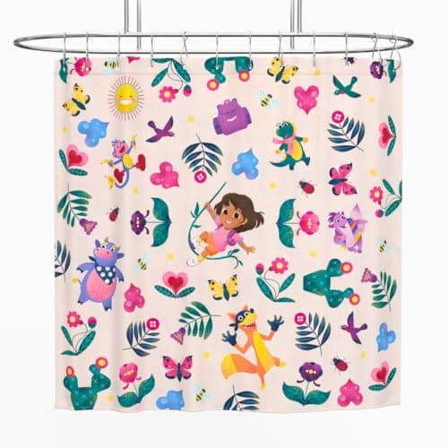 Dora The Explorer 13Piece Shower Curtain Set 72 x 72 Inch Fabric Curtain with Hooks Bathroom Decor Machine Washable 100 Officially Licensed Product by Franco Collectibles