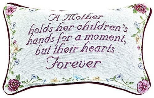 Manual 12.5 x 8.5-Inch Decorative Embroidered Word Pillow, A Mother Holds Her Children