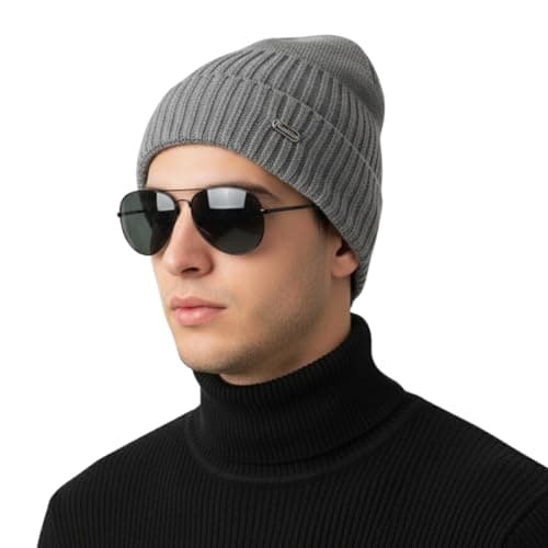 iSWEVEN Men and Women Woolen Inside Fur Warm Winter Hat Unisex-Adult Soft Wool Slouchy Stylish Skull Woollen Beanie Cap (4142C, Grey)