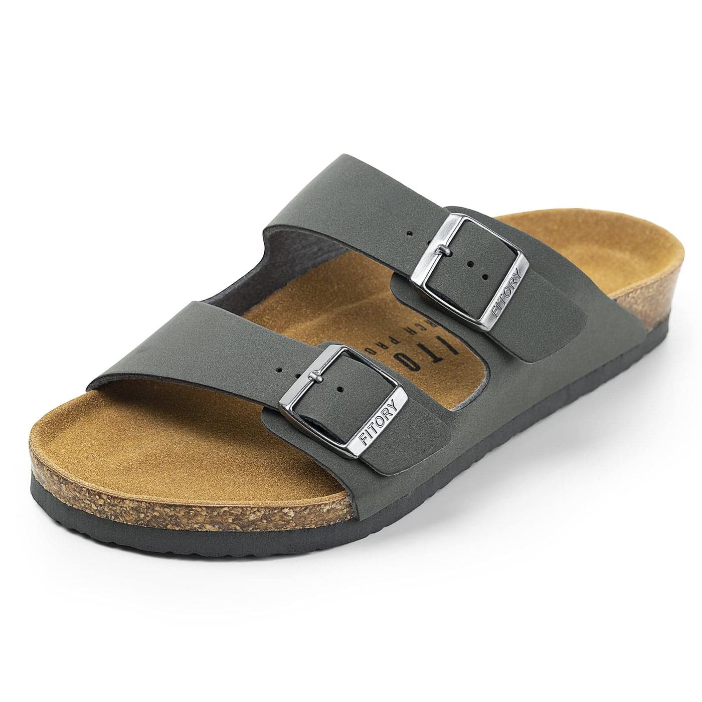 FITORY Mens Sandals, Arch Support Slides with Adjustable Buckle Straps and Cork Footbed Dark Gray Size 10