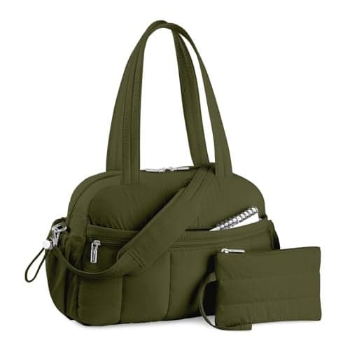 TOPDesign Travel Duffel Bag for Women Puffer Gym Bag Sports Tote with Wet Pocket Carry On Weekender with Luggage Sleeve Dark Green