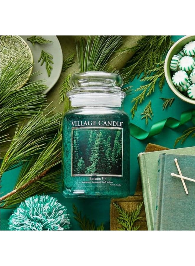 Village Candle Balsam Fir Large Apothecary Jar, Scented Candle, 21.25 oz., Green