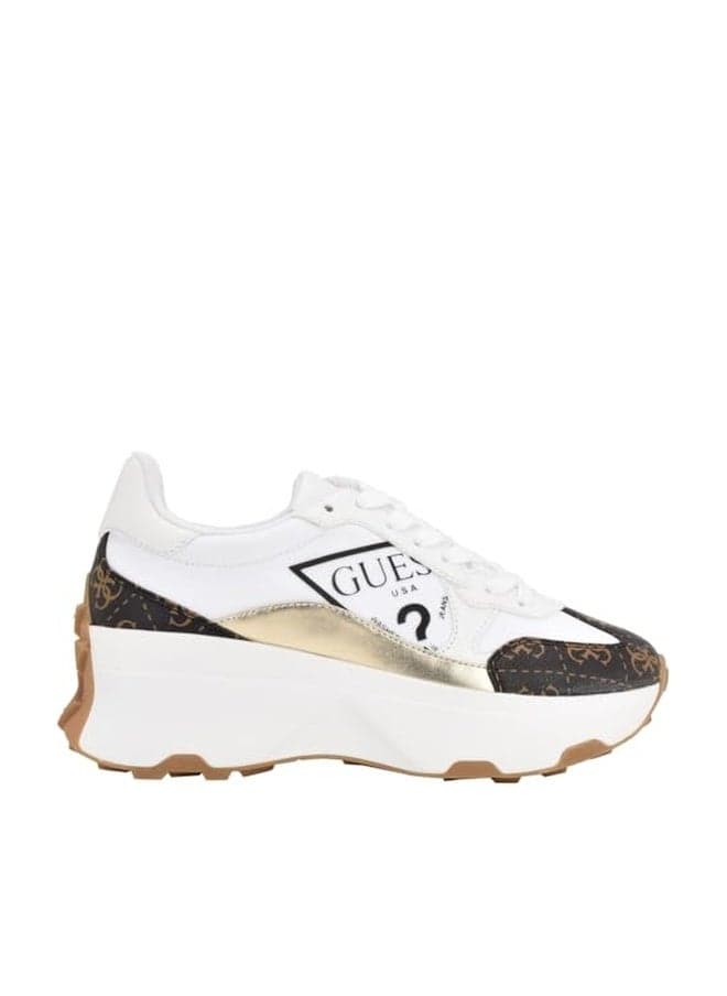 Guess Women's Calebb5 Sneaker, White/Brown 145, 6.5