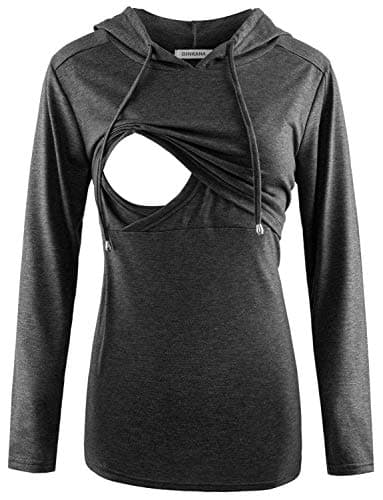 GINKANA Women's Maternity Nursing Shirts Top Long Sleeves Breastfeeding Maternity Tops Casual Clothes,Dark Grey,Medium