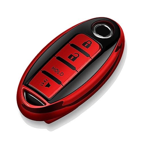 Tukellen Compatible with Nissan Key Fob Cover Soft TPU Key Case for Infiniti X-Trail Rogue Altima Quest Pathfinder Sentra Patrol CIMA Fuga Armada Teana Murano 4 Buttons Key Shell-Red