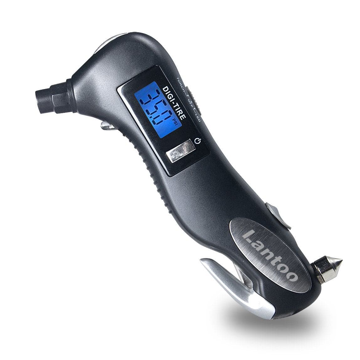 Lantoo Digital Tire Pressure Gauge 150 PSI 5in1 Emergency Tool for Cars Trucks Bikes Includes Seatbelt Cutter Window Breaker LED Flashlight Red Safety Light 1 Pack