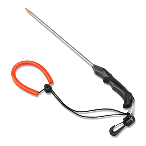 Scuba Diving Stick with Rubber Handle, 14'' Aluminium Alloy Lobster Tickle Stick Pointer Rod with Measurement, Lanyard and Spring Clip for Underwater Shaker Noise Maker Snorkeling (Grey)