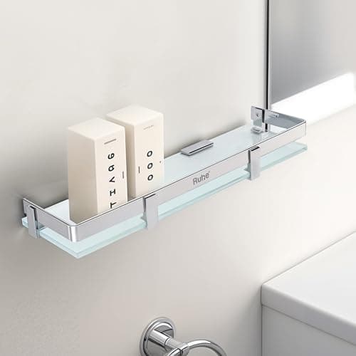 Ruhe Premium Vetra Bathroom Glass Shelf | Multipurpose Wall Mounted Shelves Rack for Kitchen/Living Room - Bathroom Accessories 16 x 5 inches (Chrome Finish)
