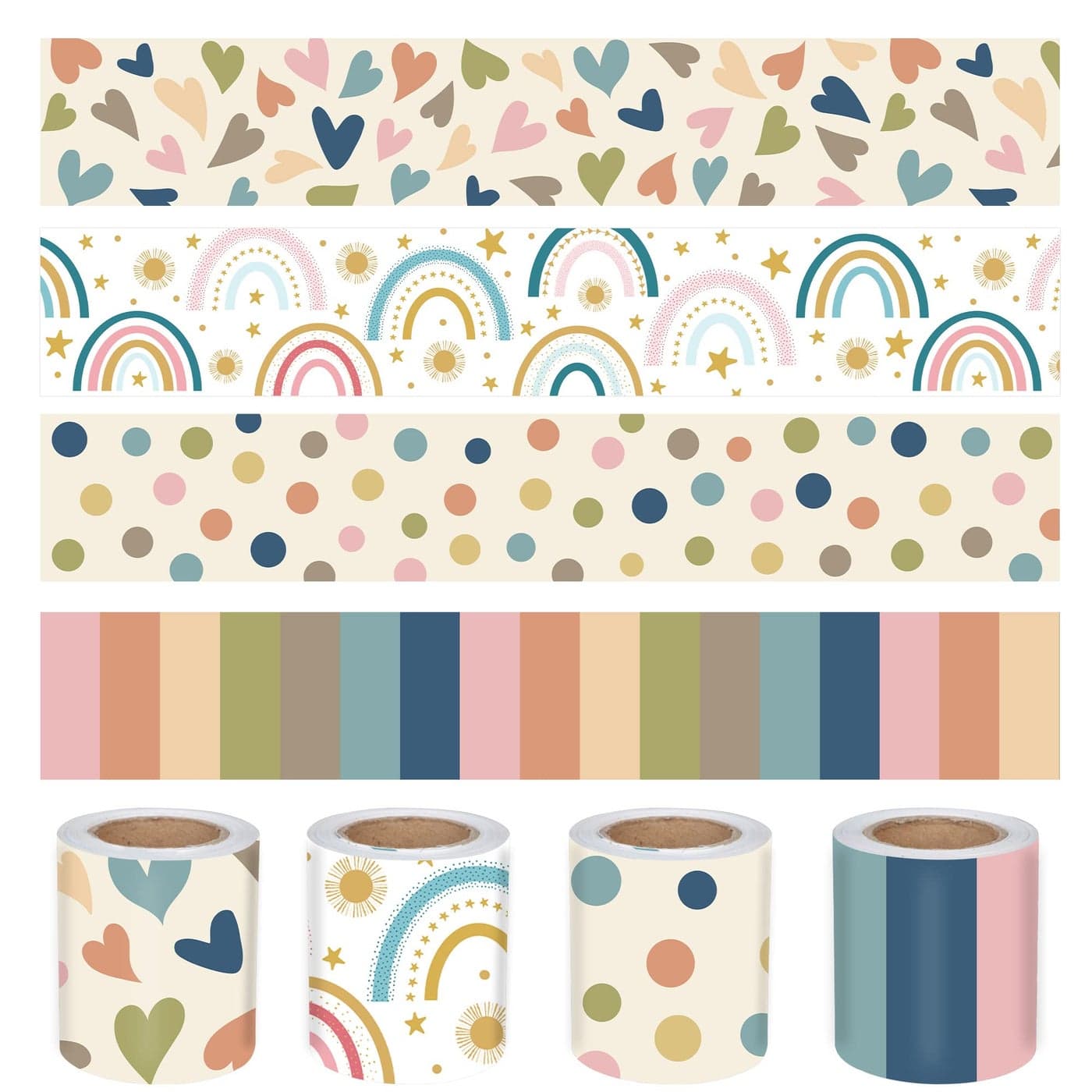 131ft Boho Bulletin Board Borders Bulletin Classroom Rainbow Hearts Border Trims Boho Colorful Straight Borders Stickers for Classroom Decor School Blackboard Desk