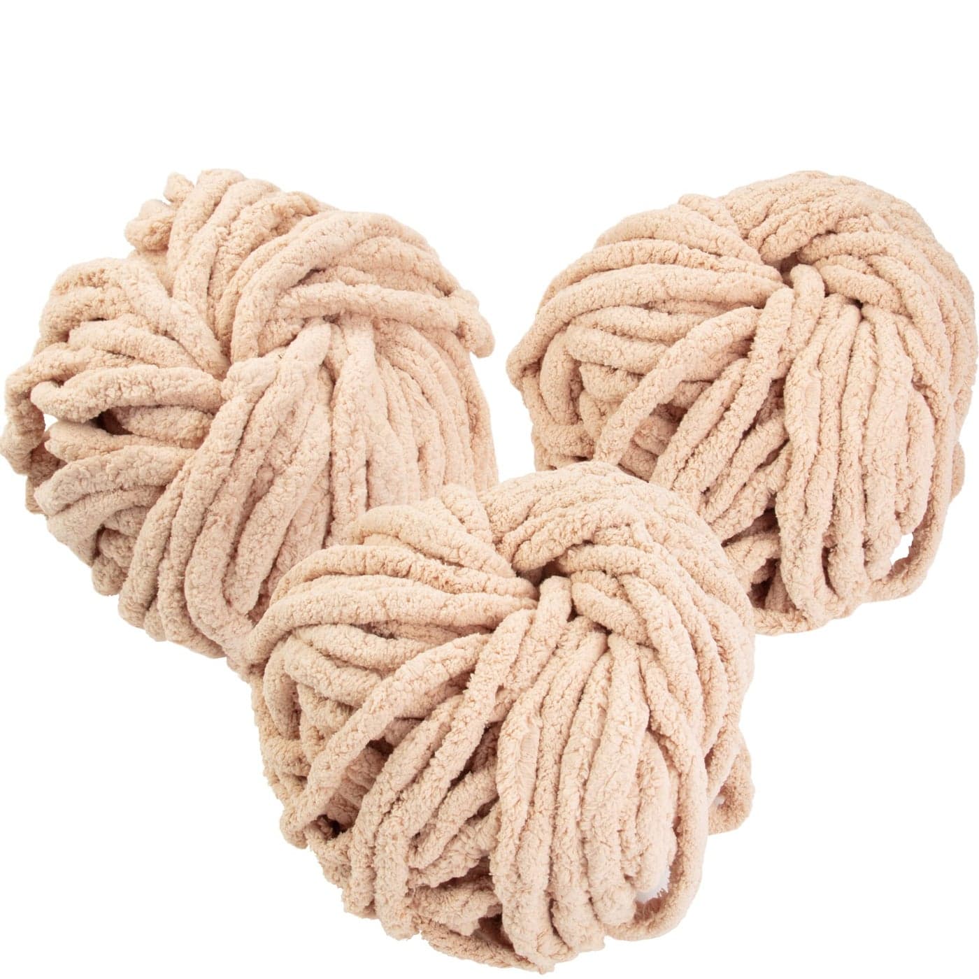 iDIY Chunky Yarn 3 Pack 24 Yards Each Skein Sand Fluffy Chenille Yarn Perfect for Soft Throw and Baby Blankets Arm Knitting Crocheting and DIY Crafts and Projects