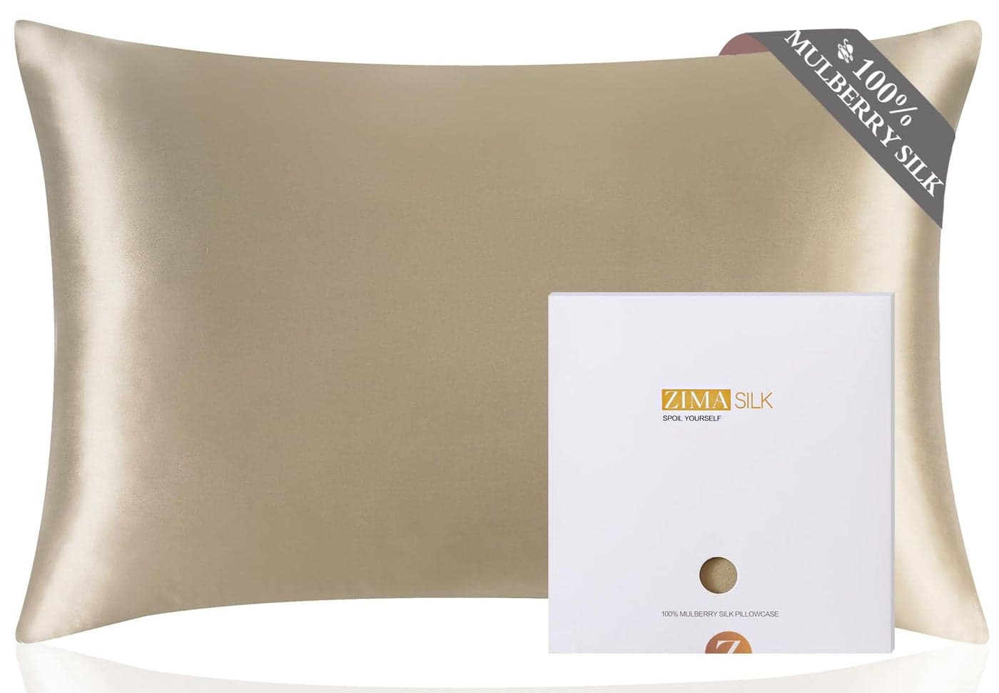 ZIMASILK 100% Pure Mulberry Silk Pillow Cases for Hair and Skin, Soft, Hypoallergenic & Smooth, Both Sides Grade 6A Silk, with Hidden Zipper, Gift for Women Men,1pc(Standard 20''x26'',Taupe)