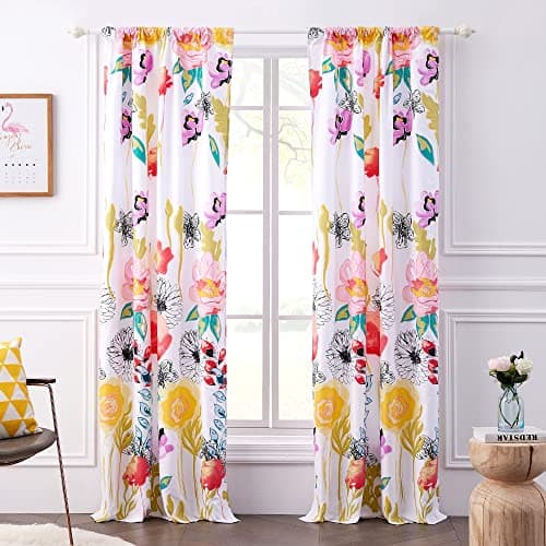 Greenland Home Watercolor Dream Curtains - Drapes - Lined Panel Pair with tiebacks - Set of 2 Panels - 63" L - White