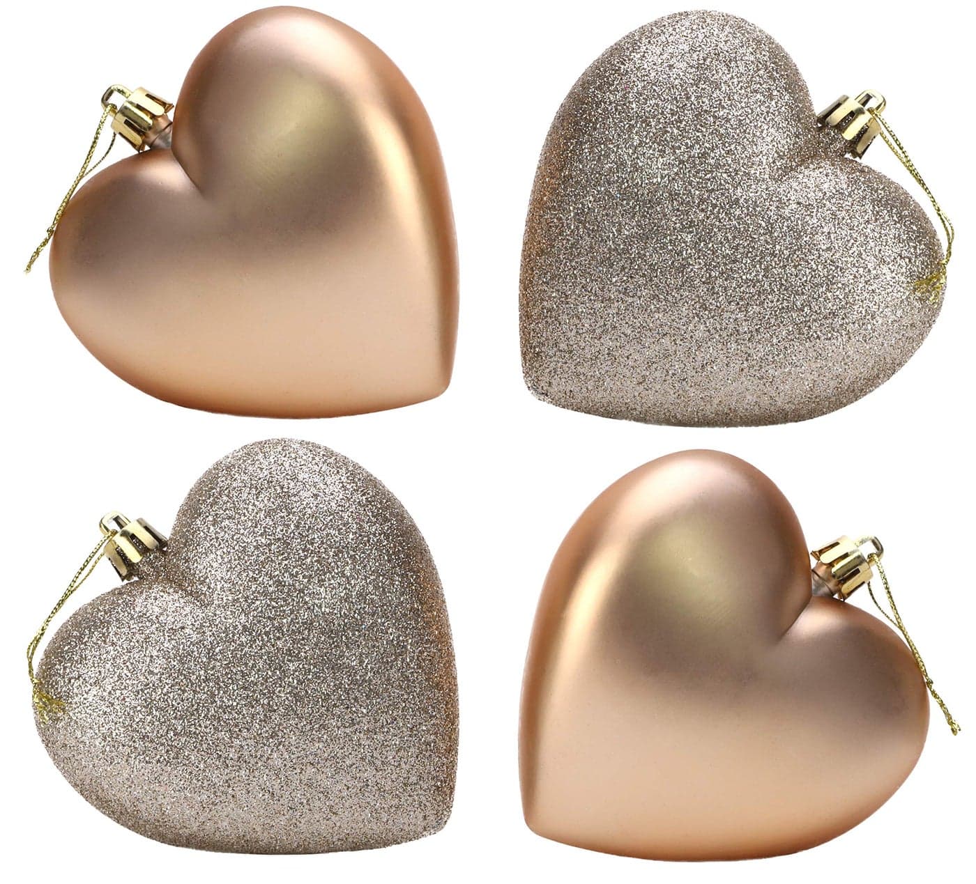 Christmas Concepts 4100mm Heart Shaped Baubles Matte Glitter Design Christmas Decoration Champagne