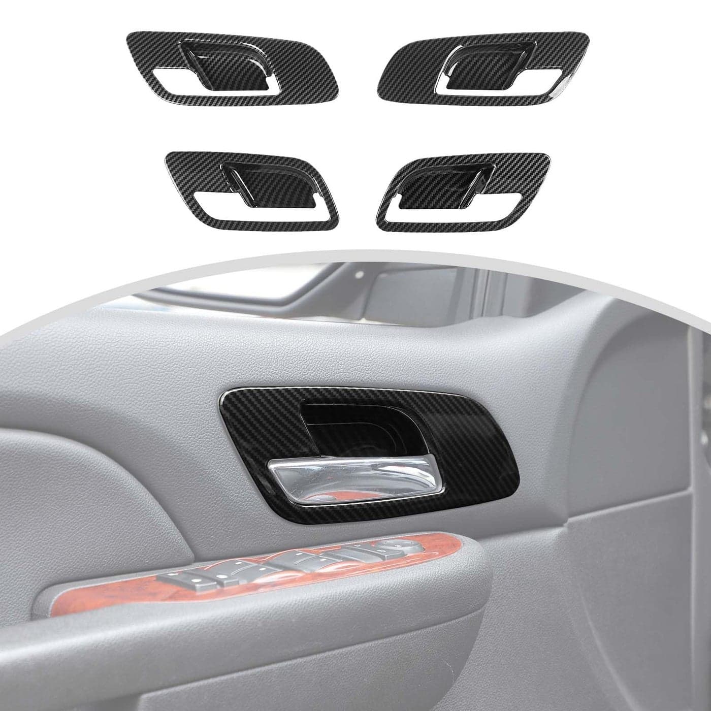 CheroCar Inner Door Handle Bowl Cover Trim for 20072013 Chevrolet Chevy TahoeSuburbanAvalanche for 20072013 GMCYukon for20072013 GMCSierraCarbon Fiber Grain