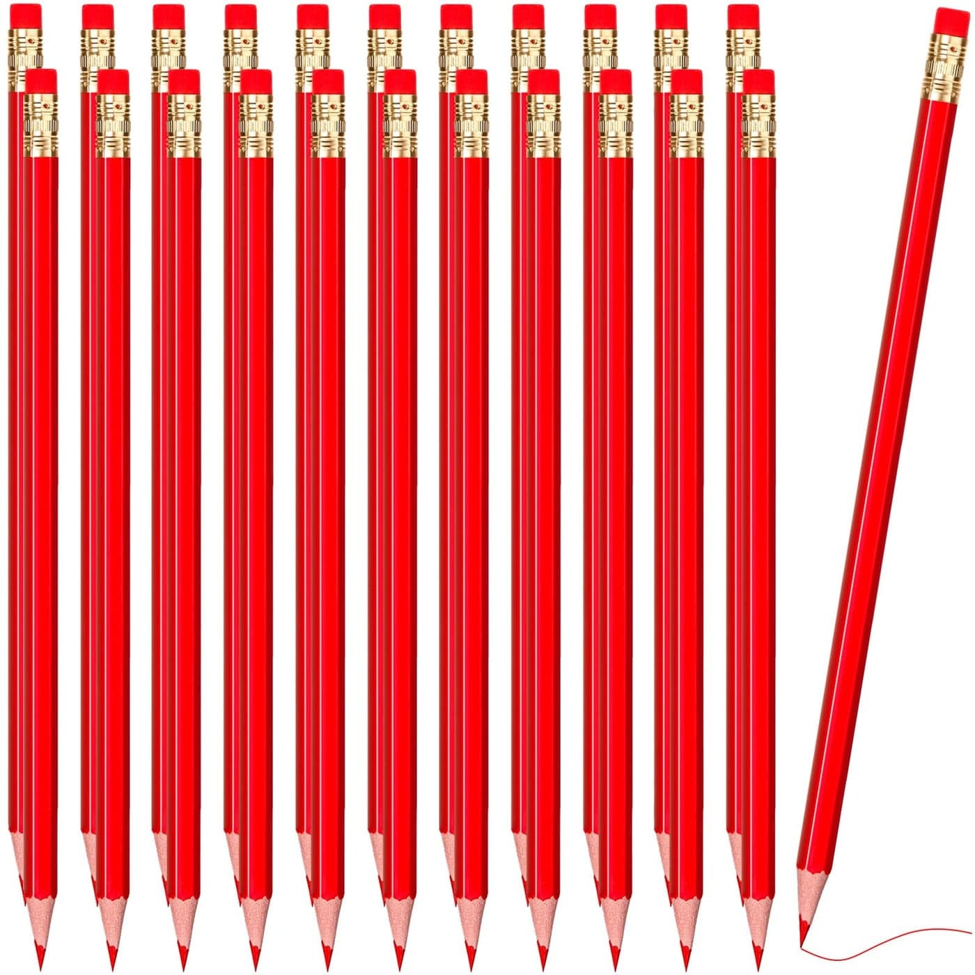Zhanmai 24 Pieces Red Pencils with Eraser Pre Sharpened Wooden Erasable Checking HB Pencils with Erasable Tops for Writing Drawing Checking Coloring Tests Grading Map Coloring Editing Office Favors