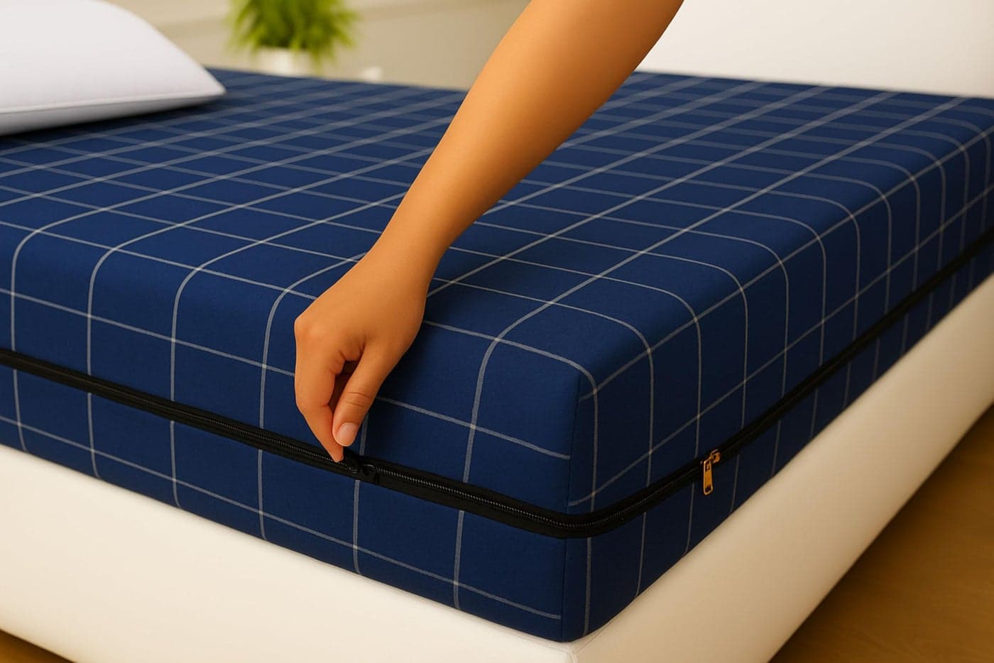 House Fox 3x6 Cotton Mattress Cover Single Bed (72x36x4 inch) with Zipper| Non-Shrink Heavy Fabric | Strong Zip with Metal Lock | Interlocked Stitching | 360 Degree Fully Covered