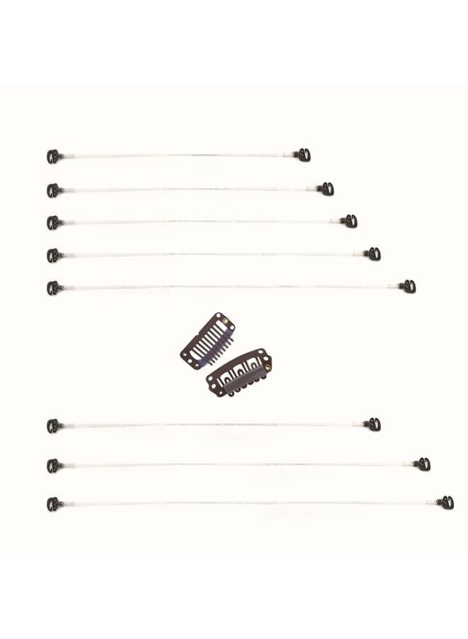 Brown Invisible Elastic Fish Line for Wire Hair Extensions 8pcs 18.5cm 24.5cm 30cm Secret Wire Extensions with 4 Stainless Steel Clips