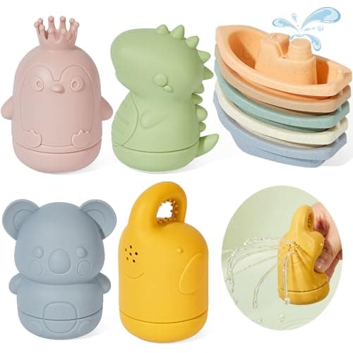 Baby Bath Toys 9PCS Mold Free Bath Toys for Babies 612 Months Bathtub Water Toys with Easy Clean Silicone Bath Toy for Kids Ages 13 Safe Bath Boats Baby Shower Birthday Gifts for Babies Infant